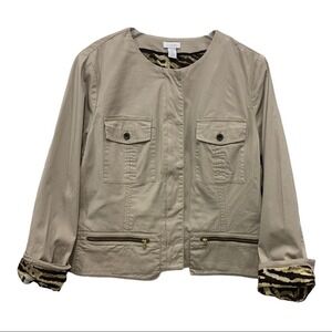 Chico's lightweight jacket top animal print lining Size L (2) Utility Chore